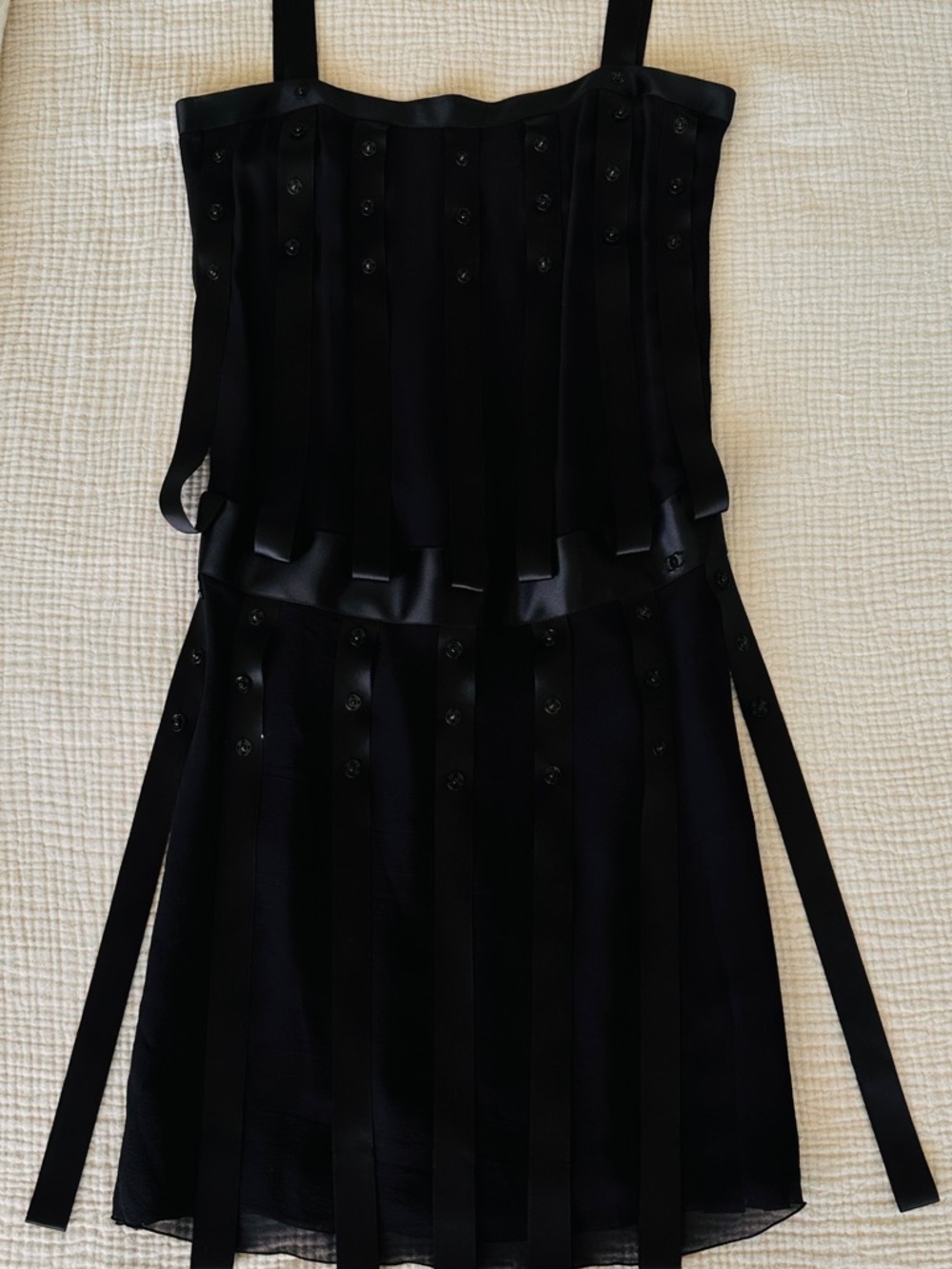 CHANEL Black Mini Dress with Ribbon Detail